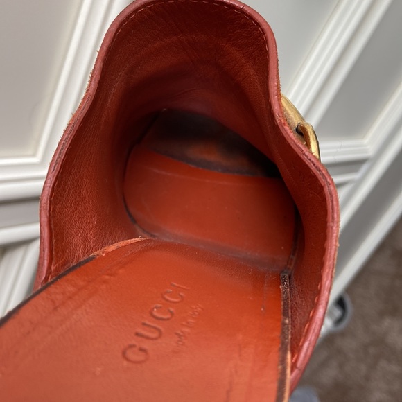Gucci 6” wooden heels burnt orange suede upper with golden horsebit - Picture 11 of 16